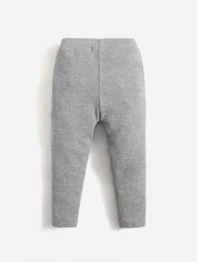 SHEIN Bebé Pantalones unicolor tejido de canalé - Gris Claro - Ver 2