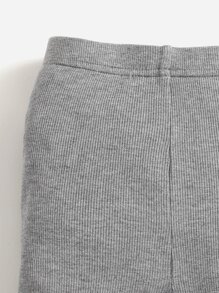 SHEIN Bebé Pantalones unicolor tejido de canalé - Gris Claro - Ver 4