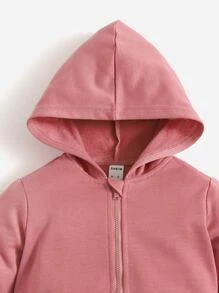 SHEIN 嬰兒素色拉鏈連帽衫和運動褲不帶T恤 - 藕粉色 - 查看 3