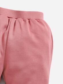 SHEIN 嬰兒素色拉鏈連帽衫和運動褲不帶T恤 - 藕粉色 - 查看 4