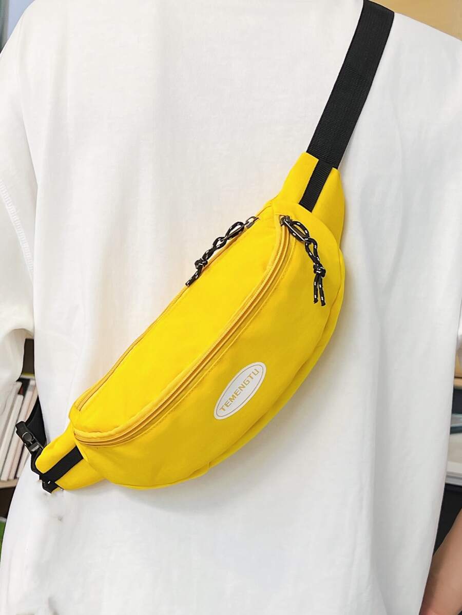 TEMENGTU Neon Yellow Letter Graphic Bum Bag - Yellow - View 1