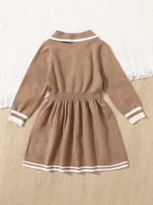 Cô Gái Trẻ Sọc trang trí Viền bình hàng eo Đầm Áo len - Màu nâu  Mocha - Xem 2