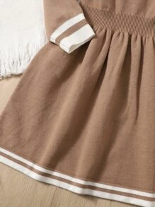 Cô Gái Trẻ Sọc trang trí Viền bình hàng eo Đầm Áo len - Màu nâu  Mocha - Xem 3