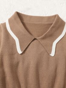 Cô Gái Trẻ Sọc trang trí Viền bình hàng eo Đầm Áo len - Màu nâu  Mocha - Xem 4