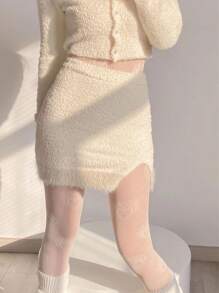 白色漁網襪帶愛心圖案和素色及膝腿套套裝適合女士 - 白色 - 查看 5