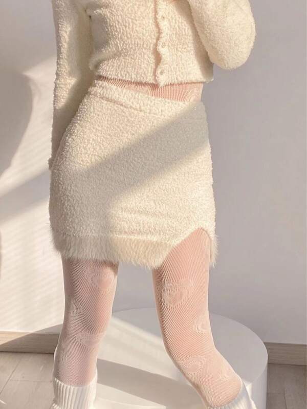 1 pantimedias de malla ajustadas con patrón de corazón de moda blanco