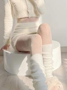 1 pantimedias de malla ajustadas con patrón de corazón de moda blanco para mujer, ropa de calle bonita - Blanco - Ver 5