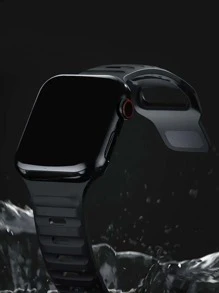Correa de reloj de silicona liso compatible con Apple Watch - Negro - Ver 8
