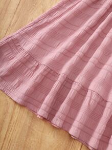 Girls Contrast Lace Shirred A-line Dress - Pink - View 4