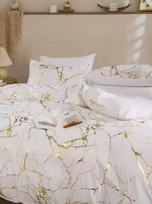Marble Pattern Duvet Cover Sets Without Filler - White - View 3