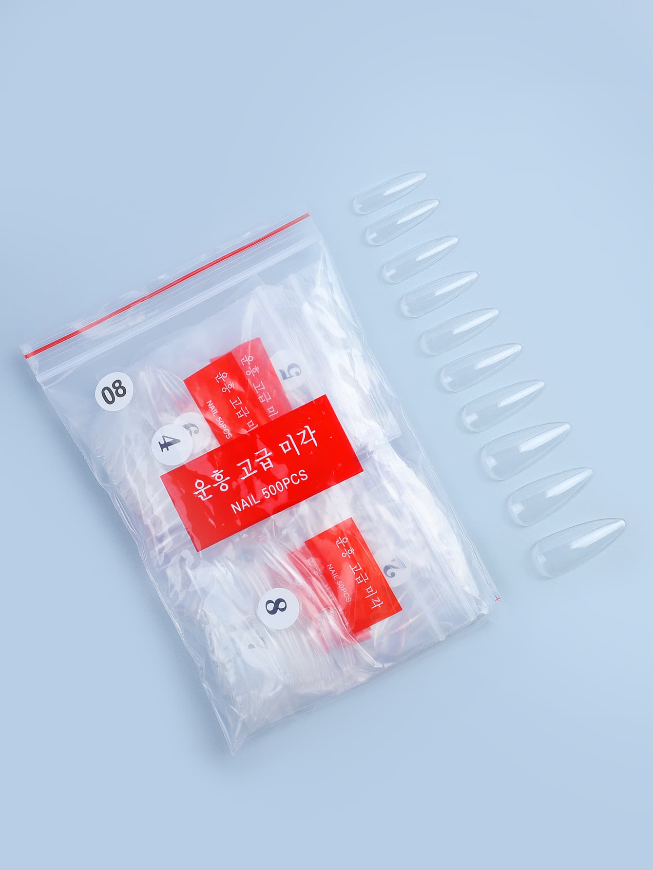 Elevate Your Style with 24pcs Long Coffin Colorblock Fake Nail & 1pc Nail File & 1sheet Tape - Clear - View 1