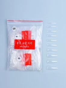 Elevate Your Style with 24pcs Long Coffin Colorblock Fake Nail & 1pc Nail File & 1sheet Tape - Clear - View 2