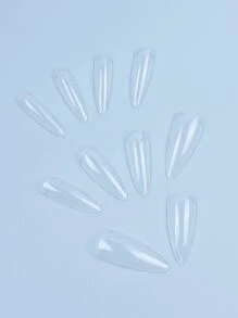 Elevate Your Style with 24pcs Long Coffin Colorblock Fake Nail & 1pc Nail File & 1sheet Tape - Clear - View 3