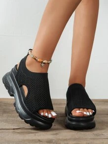 Minimalist Slip On Sport Sandals - Black - View 1