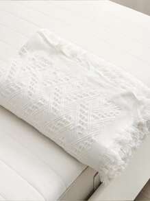 素色流蘇裝飾毯子 - 白色 - 查看 2