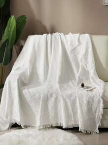 素色流蘇裝飾毯子 - 白色 - 查看 3