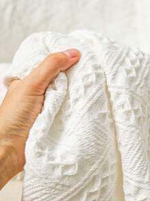 素色流蘇裝飾毯子 - 白色 - 查看 4