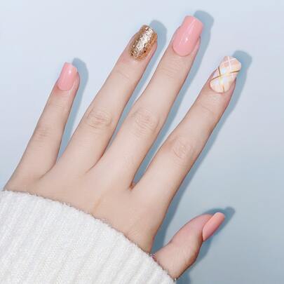 24 piezas de uñas postizas cuadradas cortas y 1 lima de uñas y 1 hoja de cinta para uñas postizas, suministros de uñas