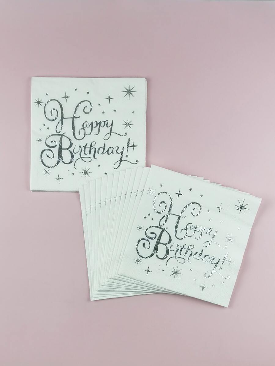 20pcs Metallic Slogan Graphic Disposable Napkin - Silver - View 1