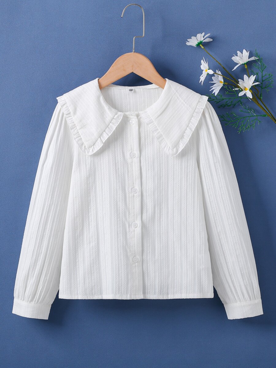 SHEIN 女孩前紐扣彼得潘領襯衫 - 白色 - 查看 1