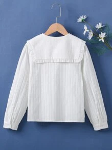 SHEIN 女孩前紐扣彼得潘領襯衫 - 白色 - 查看 2