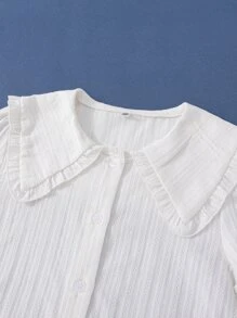 SHEIN 女孩前紐扣彼得潘領襯衫 - 白色 - 查看 3