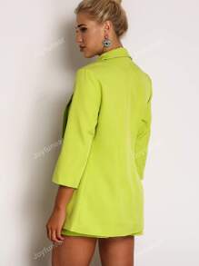 Joyfunear Neon Green Single Button Blazer & Ring Detail Shorts Set