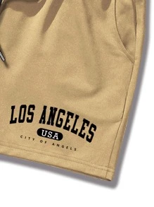 Manfinity Hypemode Men Letter Graphic Drawstring Waist Shorts - Khaki - View 5