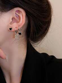 6 cái Hoa tai trang trí trái tim - Bạc - Xem 2