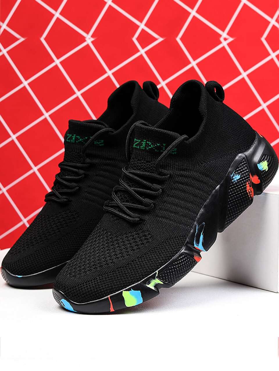 Men's Fashion Mesh Breathable Comfortable Letter Graphic Lace-up Sneakers Front Running Shoes