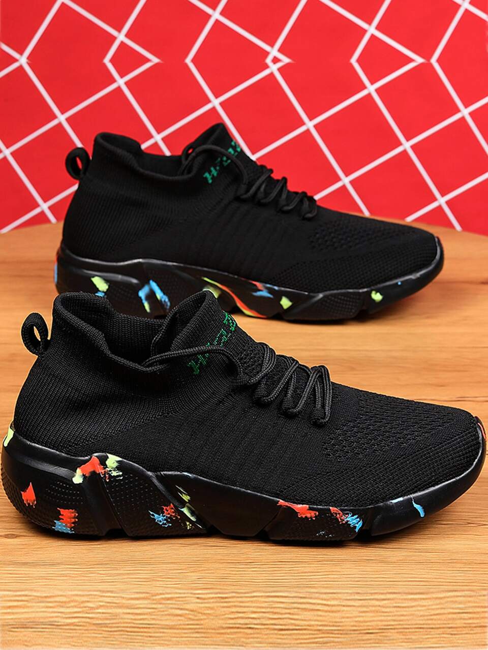 Men's Fashion Mesh Breathable Comfortable Letter Graphic Lace-up Sneakers Front Running Shoes