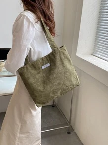 Túi Tote Đeo Vai Vải Nhung Trơn Màu Trơn Phù Hợp Cho Phụ Nữ Sử Dụng Hàng Ngày - màu xanh lá - Xem 7