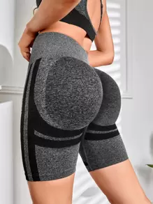 Easithlete Contrast Panel Wide Waistband Sports Shorts Stretchy ShortsWomen Sweat Short, Gym Short, Biker Short - Dark Grey - View 1