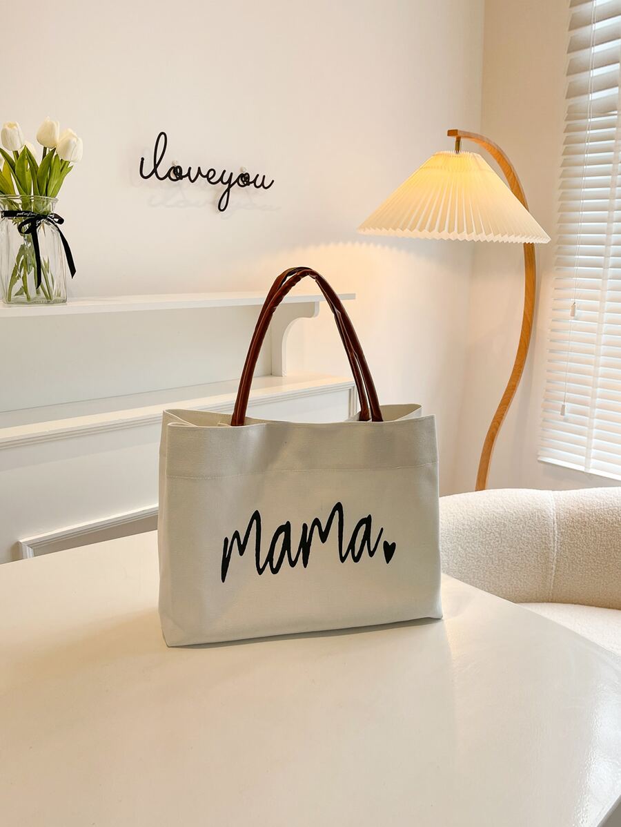 字母圖案大容量托特包 - 白色 - 查看 1