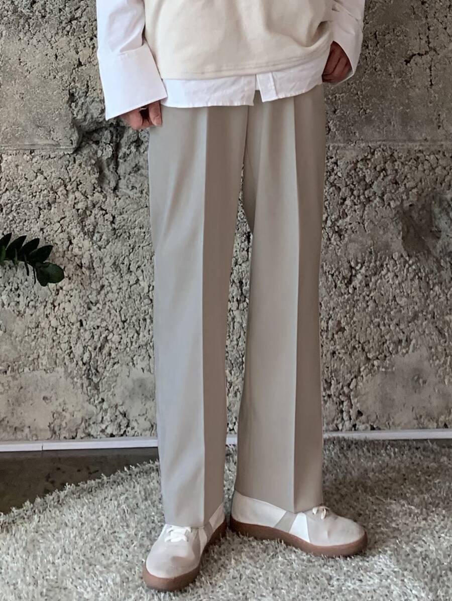 DAZY 男士素色斜口袋定制西褲 - 杏色 - 查看 1