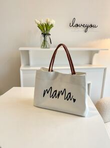 字母圖案大容量托特包 - 白色 - 查看 4