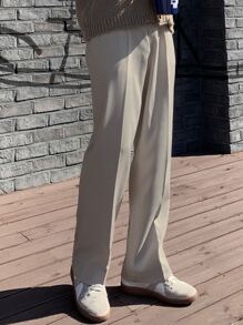 DAZY 男士素色斜口袋定制西褲 - 杏色 - 查看 4