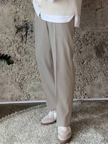 DAZY 男士素色斜口袋定制西褲 - 杏色 - 查看 5