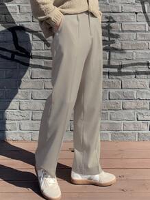 DAZY 男士素色斜口袋定制西褲 - 杏色 - 查看 8