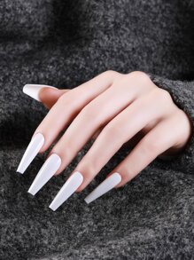 24pcs Long Coffin Fake Nail & 1pc Nail File & 1sheet Tape - White - View 1