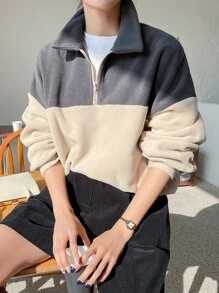 DAZY Áo nỉ Khối màu Một nửa khóa kéo Lông cừu - Nhiều màu - Xem 1