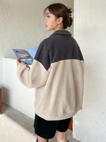 DAZY Áo nỉ Khối màu Một nửa khóa kéo Lông cừu - Nhiều màu - Xem 2