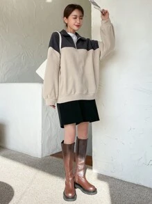 DAZY Áo nỉ Khối màu Một nửa khóa kéo Lông cừu - Nhiều màu - Xem 6