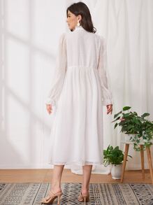 SHEIN Maternity Ruffle Cuff Frill Trim Swiss Dot Dress - White - View 3