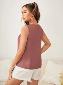 SHEIN Clasi Plicated Detail Keyhole Neck Blouse - Dusty Pink - View 2