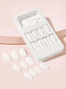 24pcs Long Coffin Fake Nail & 1pc Nail File & 1sheet Tape - White - View 1