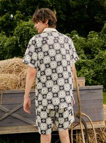 ROMWE MEN ROMWE UNISEX 1pc Floral Print Shirt & 1pc Shorts - Multicolor - View 3