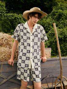 ROMWE MEN ROMWE UNISEX 1pc Floral Print Shirt & 1pc Shorts - Multicolor - View 6