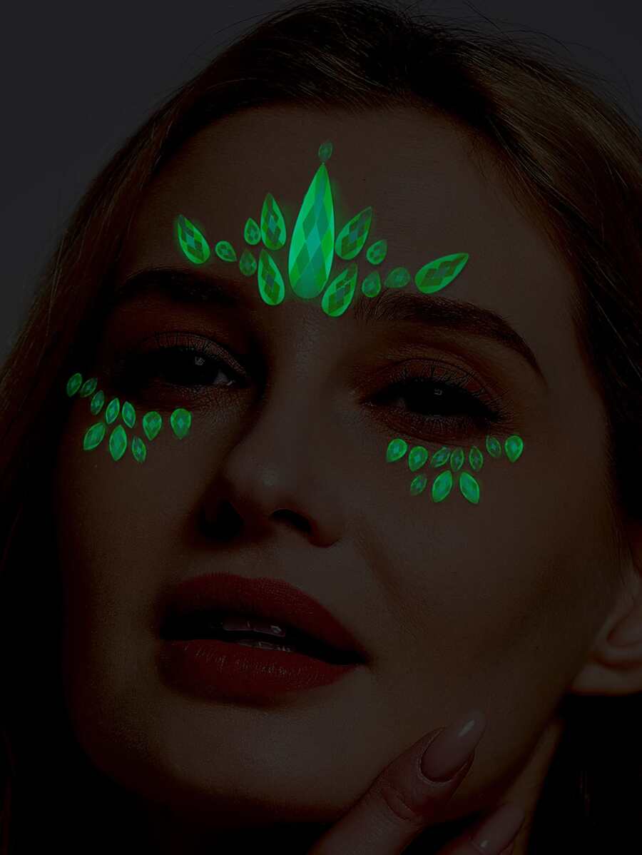 1 hoja Pegatina tatuaje gota de agua con diamante de imitación luminoso ojo - Verde - Ver 1