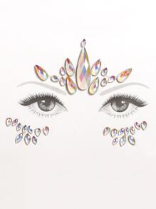 1 hoja Pegatina tatuaje gota de agua con diamante de imitación luminoso ojo - Verde - Ver 2